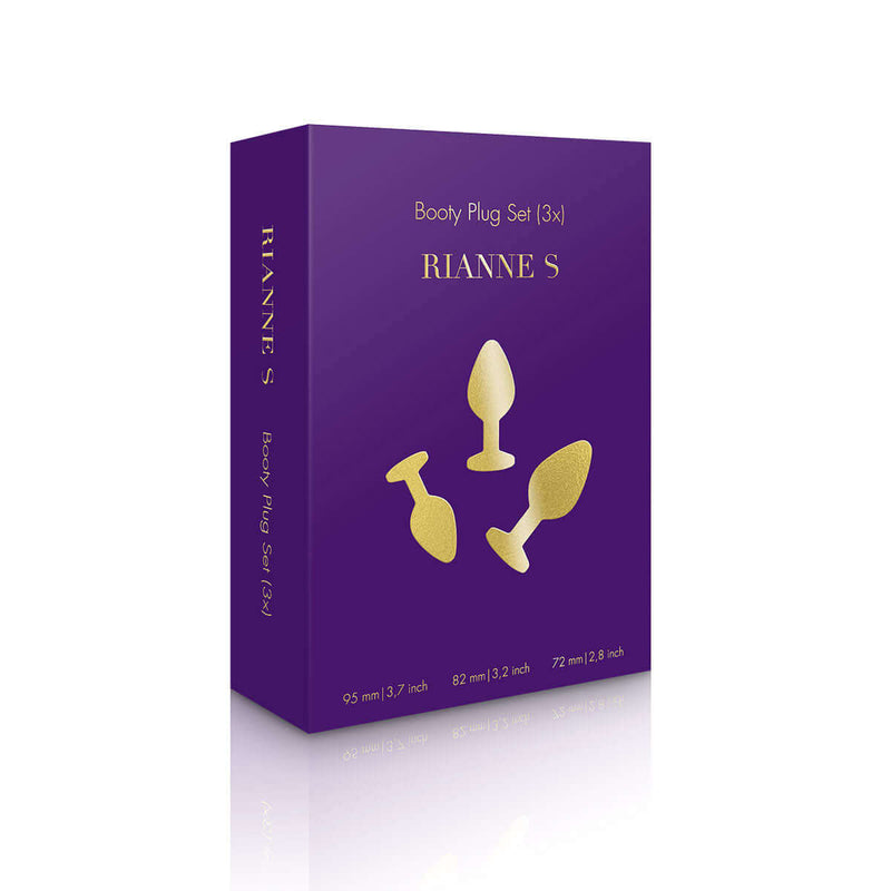 Rianne S 2-Piece Booty Plug Luxury Set Gold featuring elegant design and comfort for beginners and experienced users.