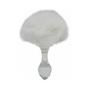 Crystal Delights Magnetic Bunny Tail Plug White with smooth glass and fluffy white tail for versatile play.