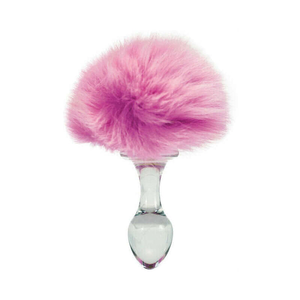 Crystal Delights Magnetic Bunny Tail Plug Pink with fluffy pink pom pom for playful backdoor pleasure.