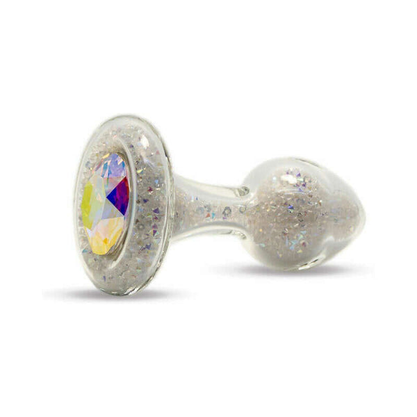 Crystal Delights Sparkle Plug Aurora Borealis, handcrafted glass anal plug with sparkling details.