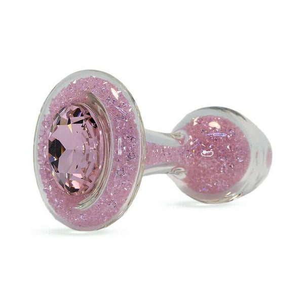 Crystal Delights Sparkle Plug Pink handcrafted glass anal plug with pink glitter and gem detail