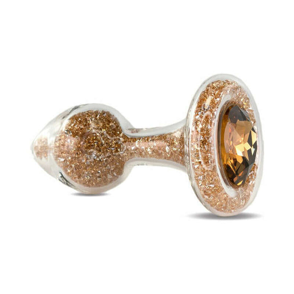 Crystal Delights Sparkle Plug Gold - luxurious handmade glass anal plug with sparkling detailing.