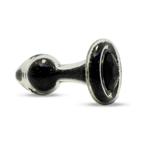 Crystal Delights Sparkle Plug Black elegant glass pleasure toy with a black gem, handcrafted for luxury and artistry.