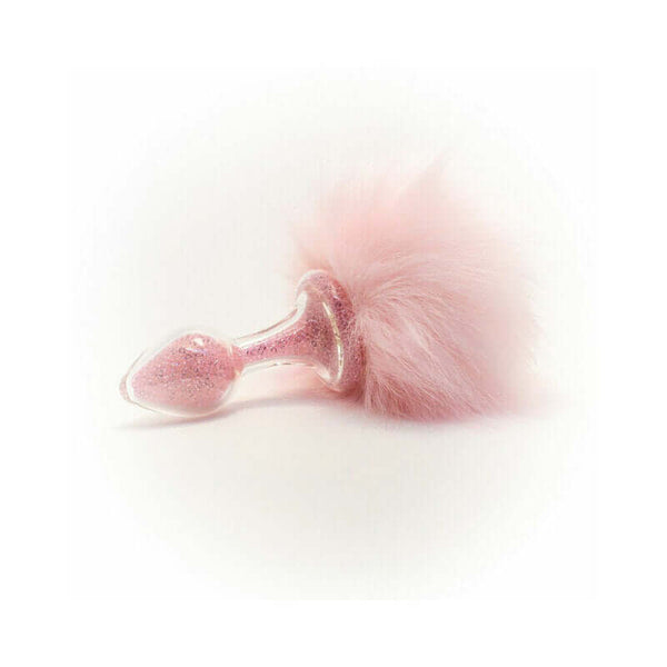 Crystal Delights Magnetic Sparkle Bunny Tail Plug Pink with soft pink fur and sparkling glass design.