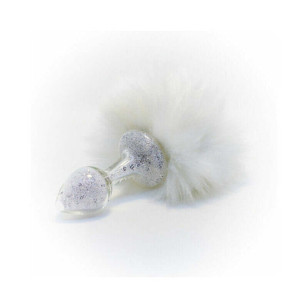 Crystal Delights Magnetic Sparkle Bunny Tail Plug White showcasing handcrafted design with shimmering details and fluffy tail.