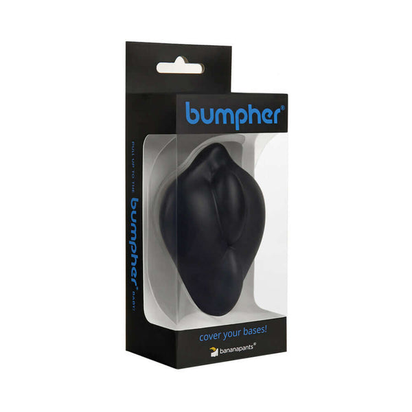 Banana Pants BumpHer Black product packaging showcasing a silicone stimulation cushion for strap-on play.
