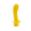 Cute Little Fuckers Shimmer Sunshine G-Spot Vibrator in sunny yellow with a curved tail for G-spot stimulation.