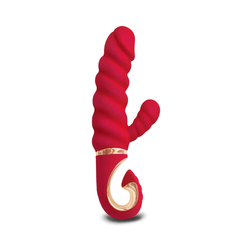Gvibe Gcandy MINI Chili Coral Rabbit Massager in red with dual stimulation features for pleasure.