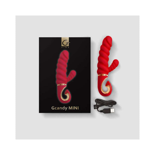 Gvibe Gcandy MINI Chili Coral Rabbit Massager with USB charger and stylish packaging.