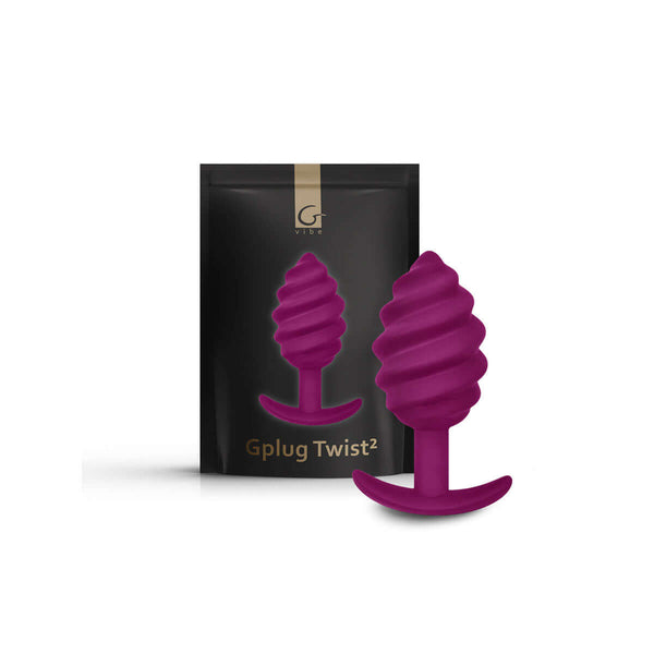 Gvibe Gplug Twist 2 Sweet Raspberry anal plug with ribbed design and packaging.