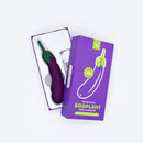 Emojibator Eggplant XL Emoji Vibrator Purple in its box with playful design and accessories.