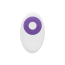 Remote control for Emojibator Kitty Cat Kegel Ball Vibrator with purple buttons and sleek design.