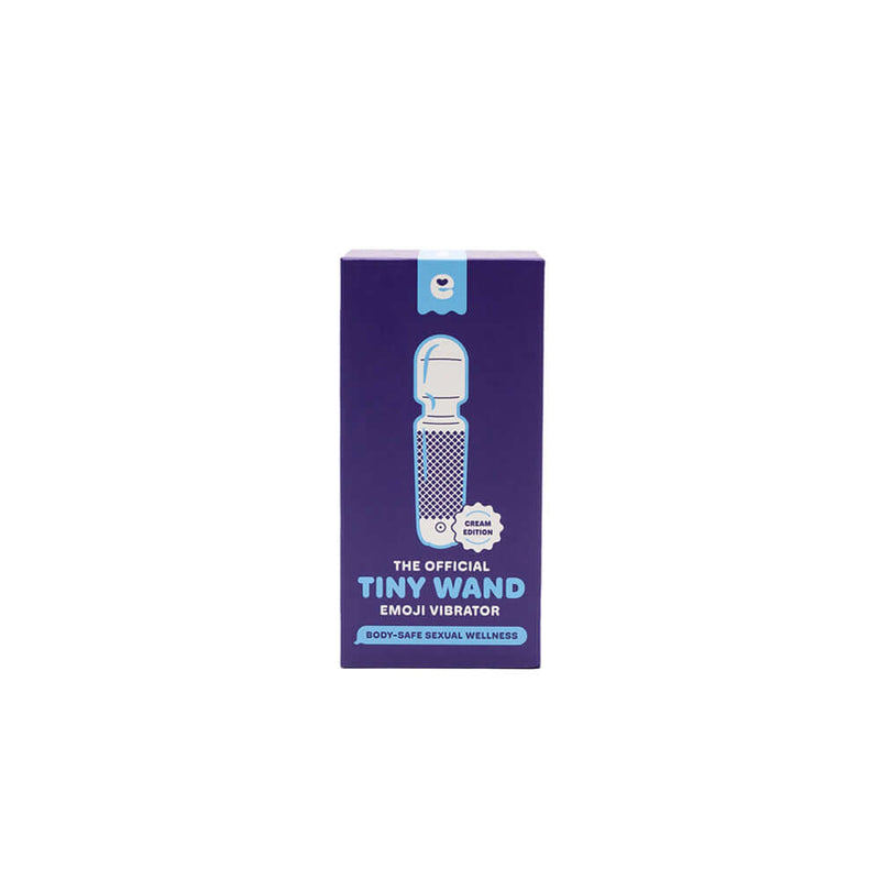 Emojibator Tiny Wand Emoji Vibrator Cream packaging showcasing the mini wand design and emotions.