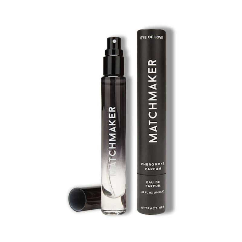 Eye of Love Matchmaker Black Diamond Attract Her Pheromone 10 ml in sleek bottle and packaging.