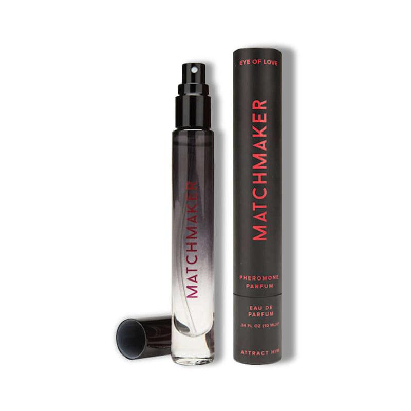 Eye of Love Matchmaker Black Diamond Attract Him Pheromone 10 ml fragrance bottle and packaging.