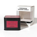 Eye of Love Romantic Attract Her Pheromone Massage Candle in a sleek black tin with packaging.