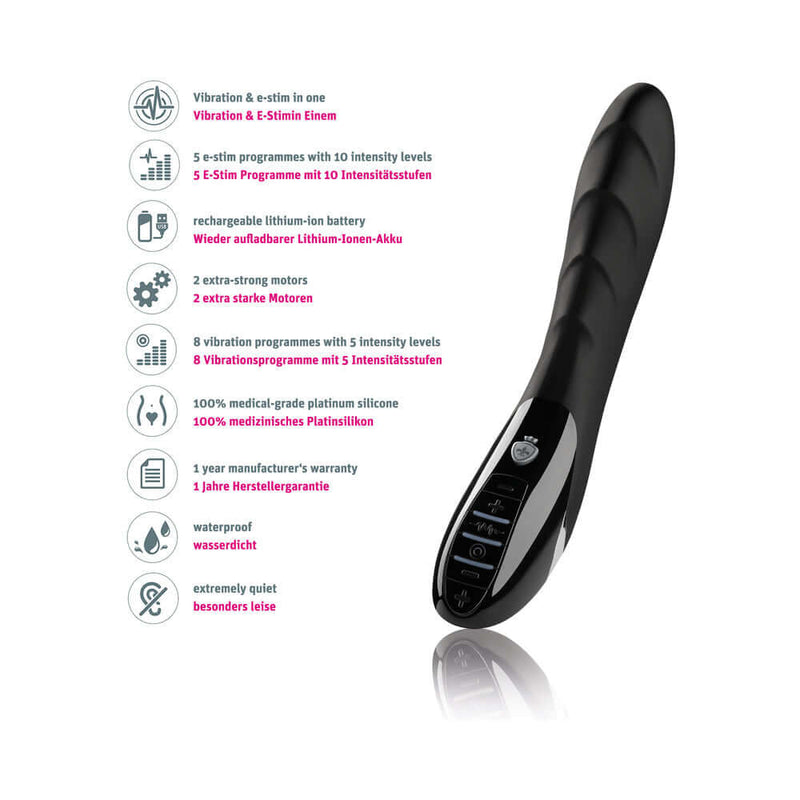 Mystim Sizzling Simon E-Stim Vibrator with dual motors and e-stim programs for electrifying pleasure.