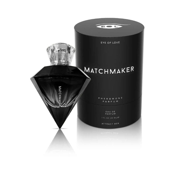 Eye of Love Matchmaker Black Diamond Attract Her Parfum 1 Oz bottle and packaging on a white background.