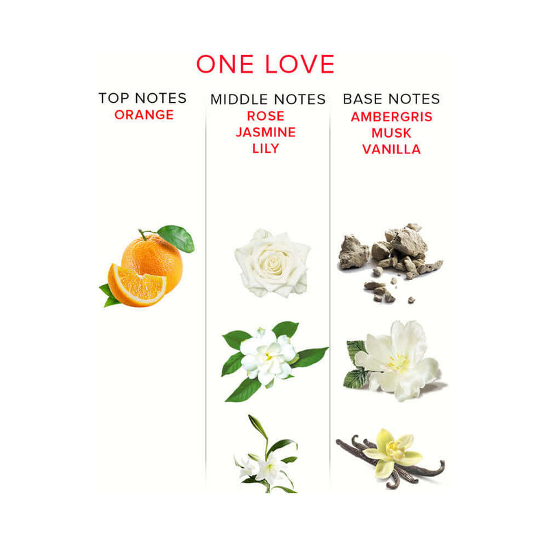 Ingredients breakdown for Eye of Love One Love Attract Him Pheromone Parfum 1.67 Oz, showing top, middle, and base notes.