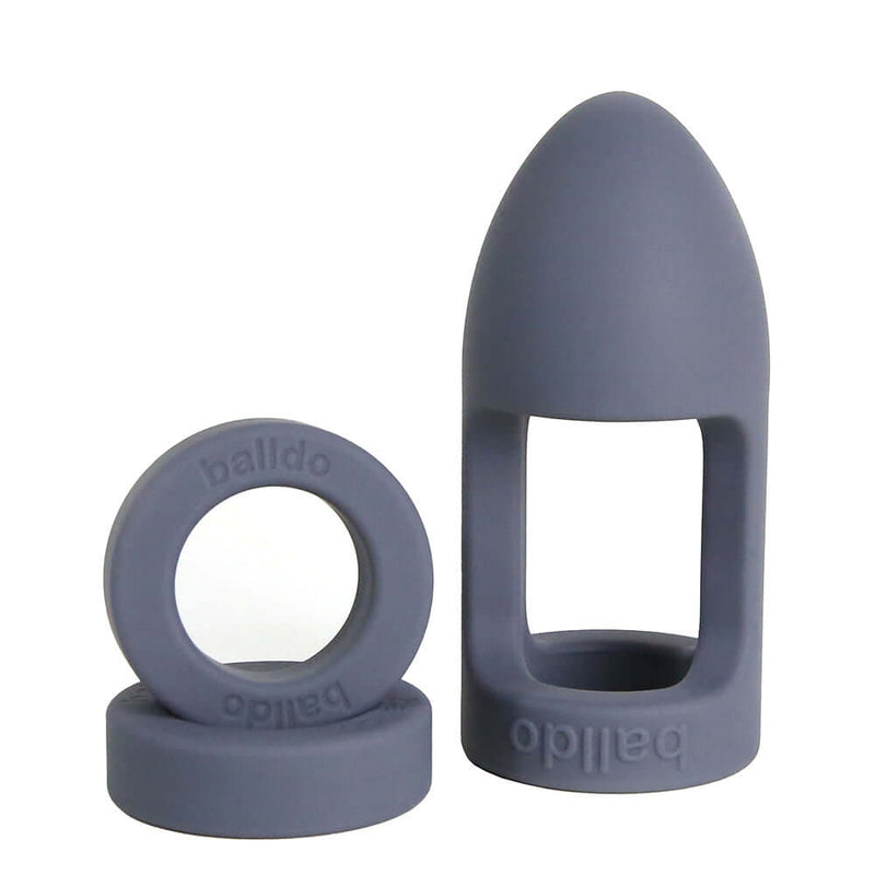 Balldo Set Steel Grey Penis Balls Sleeve showcasing its innovative design and premium materials for enhanced pleasure.