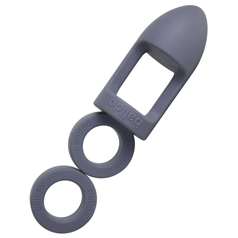 Balldo Set Steel Grey Penis Balls Sleeve showcasing innovative design and premium materials for enhanced pleasure.