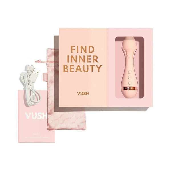 VUSH Rose 2 Precision Bullet Vibrator in packaging with charging cable and instructional card.
