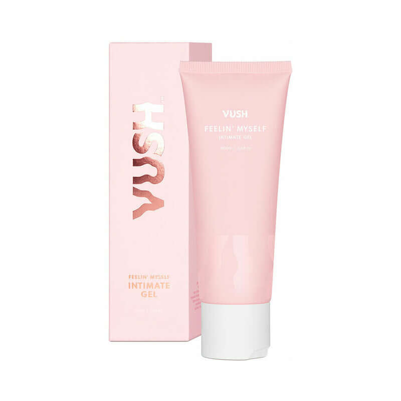 VUSH Feelin Myself Intimate Gel 3.4 Oz tube and packaging on a white background.