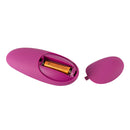VibePad Hands Free External Vibrator with a battery compartment opened, showcasing its sleek design and velvety silicone surface.