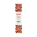 Exsens Warming Massage Oil Strawberry 1.7 Oz packaging with strawberry design and product details.