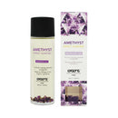 Exsens Massage Oil Amethyst Sweet Almond 3.4 Oz bottle with amethyst crystals and packaging.
