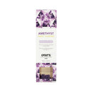 Exsens Massage Oil Amethyst Sweet Almond 3.4 Oz packaging featuring amethyst crystals and herbal blend.