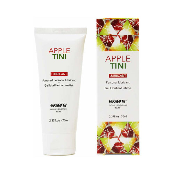 Exsens Flavored Personal Lubricant AppleTini 2.4 Oz packaging, highlighting the delicious Apple Martini flavor.