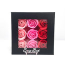 It's The Bomb Soap Bud Rose Petals Soap Set beautifully displayed in a box with pink and red rose-shaped soaps.
