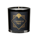 Olivia's Boudoir Massage Candle Caribbean Mist 6.5 Oz with black container and gold label.