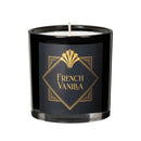 Olivia's Boudoir Candle French Vanilla 6.5 Oz in elegant black container with gold label.