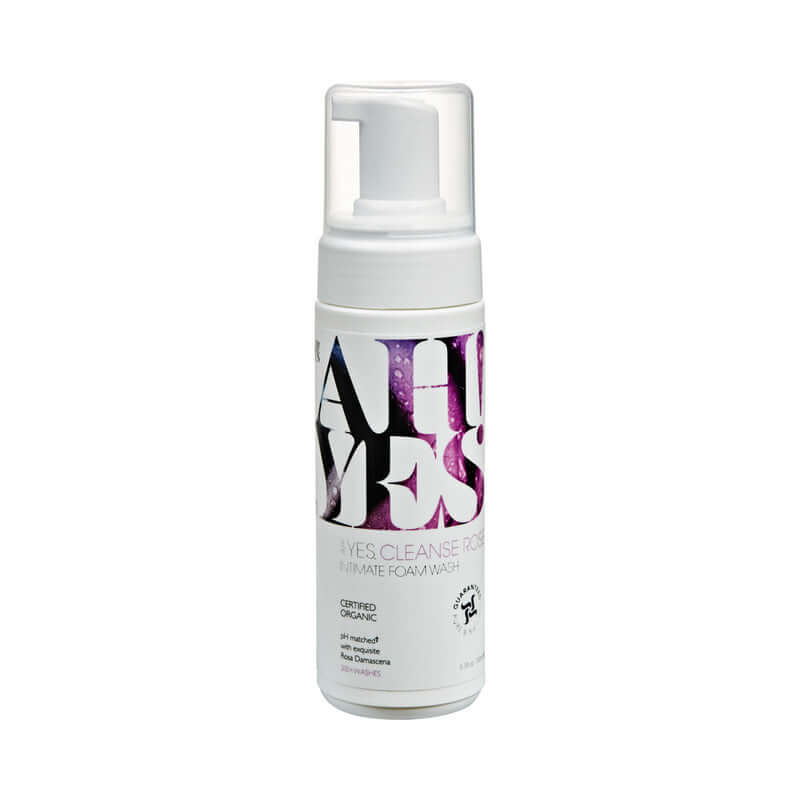 AH YES CLEANSE Intimate Foam Wash Rose Scented 5.1 Oz in a foam pump bottle for gentle intimate cleansing.