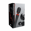 Man Wand Xtreme Vibrating Silicone Stroker Black packaging showcasing massager and silicone flaps.