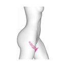 Strap-on-me Dildo Plug Beads Small Raspberry next to a stylized figure highlighting its ergonomic design.
