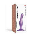 Strap-on-me Dildo Plug Curvy Small Purple packaging featuring a body-hugging design and flexible shaft.