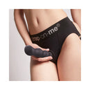 Strap-on-me Geisha Ball Dildo XL Black held by a person wearing strap-on-me underwear for intimate use.
