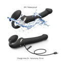 Strap-on-me Multi Orgasm Strapless Strap-on Black Small with IPX7 waterproof design and charging features.