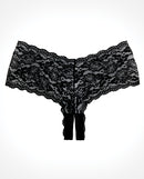 Adore Candy Apple Crotchless Panty Black One Size featuring lace detailing and open back design.