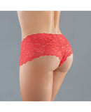 Adore Candy Apple Panty Red One Size displayed on a model, showcasing its sultry lace design and bold candy apple red color.