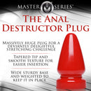 Master Series Anal Destructor Small Butt Plug Red showcasing its tapered tip and weighted base for optimal performance.
