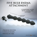 Master Series Canal 5 Bulb Silicone Enema Attachment Black with 8 inches insertable length and five swelled bumps.