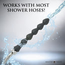 Master Series Canal 5 Bulb Silicone Enema Attachment Black with water flowing, fits most shower hoses.