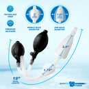 CleanStream Inflatable Double Bulb Enema System Clear with detailed measurements and features shown.
