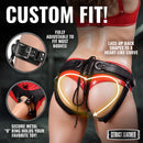 Strict Leather Corset Back Strap On Dildo Harness Black features adjustable fit, lace-up design, and secure metal ring.