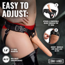 Strict Leather Corset Back Strap On Dildo Harness Black with adjustable features and O-ring for secure fit.