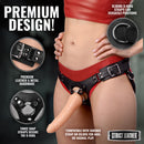 Strict Leather Corset Back Strap On Dildo Harness Black showcased with premium design features and adjustable straps.